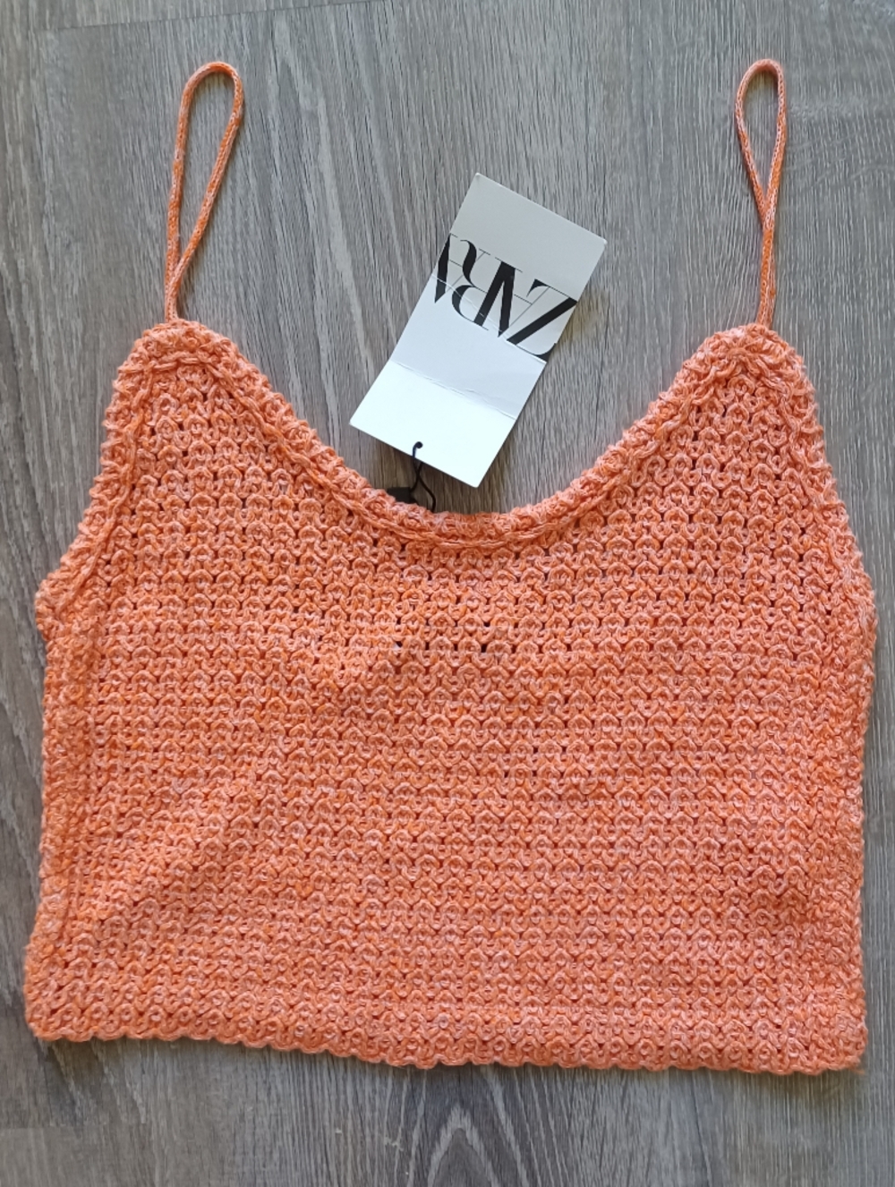 NWT Zara Peach-Orange Knit Open-Weave Cropped Cami